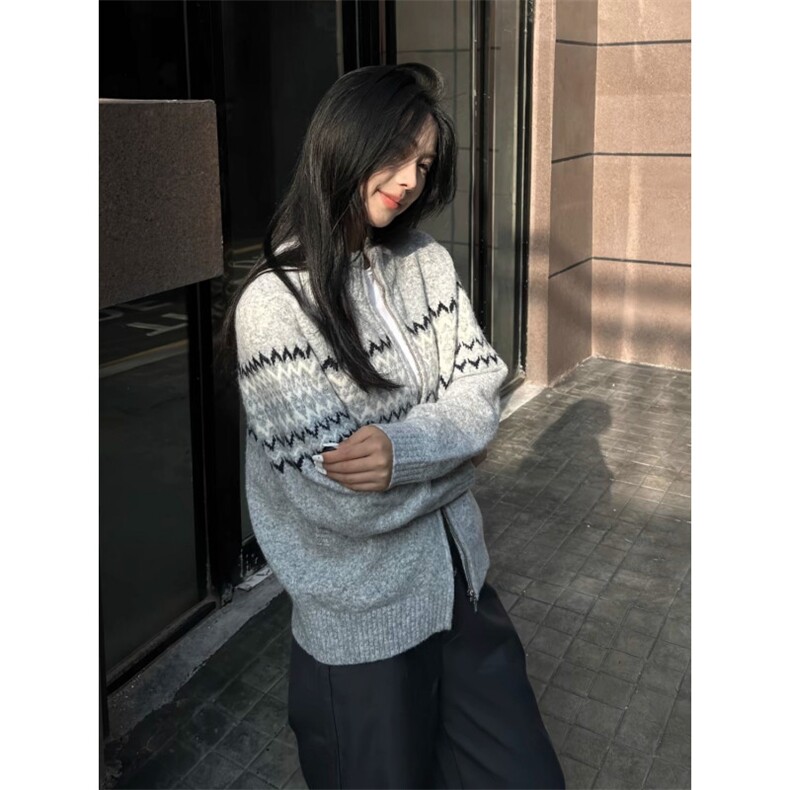 费尔岛提花半高领拉链开衫毛衣男秋冬季百搭针织衫情侣MY06-P64,男装针织衫/毛衣,星座208-5
