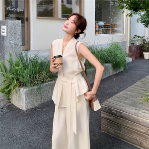 新款现货主推夏季无袖气质套装女老钱风阔腿裤清冷感韩系两件套图片