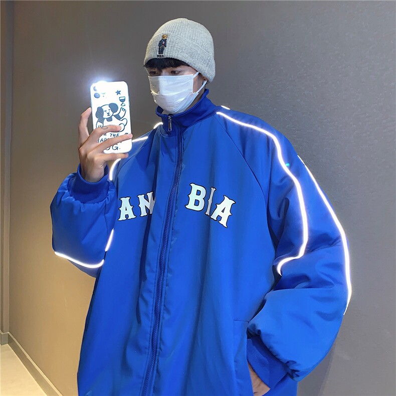 港风新品反光宽松男士棉衣韩版百搭情侣棉服冬装外套G1030P118,男装棉衣,电商A339
