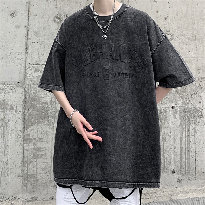 抖音供货、210克现货水洗钢印立体印花短袖T恤D223A-ST2309-P40,男装T恤,电商019-1