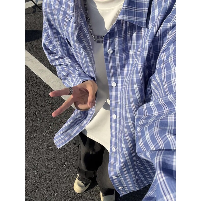 秋季新款格子衬衫男宽松休闲百搭高级感上衣C2269-特价36,男装衬衫,电商A007
