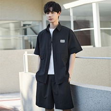 休闲套装男夏季薄款衬衫男士短袖短裤两件套衬衣帅气Y2505-P105，男装休闲套装，电商A355（原A415）