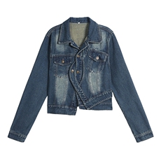 现货可推2024春装新款气质不规则设计水洗牛仔短款百搭外套女，女装牛仔外套，时尚风爆