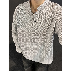 春款美式正肩亨利衫男款长袖t恤上衣肌理提花Polo卫衣WY558-P45图片