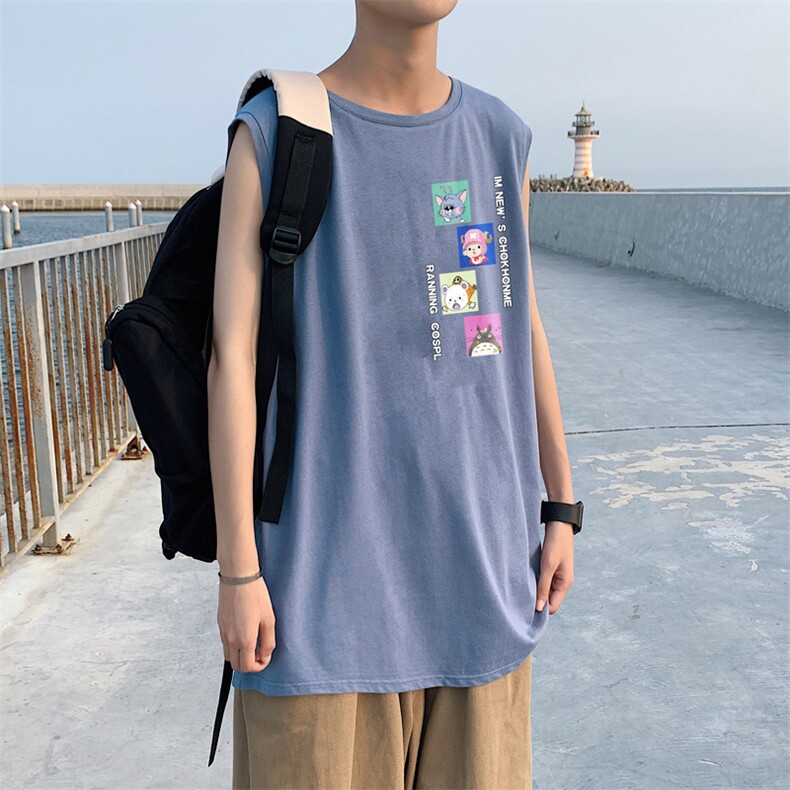 ！港风2023夏季无袖背心男加肥加大码宽松短袖T恤男BX268-P20,男装背心/马甲,电商B371