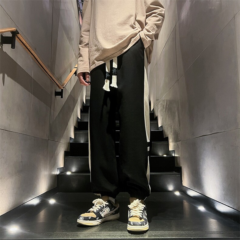 K011P45内景楼梯2024秋季华夫格宽松百搭卫裤大码束脚休闲裤,男装休闲裤,电商A026-1
