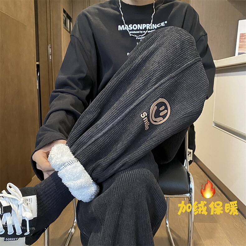 秋冬加绒加厚灯芯绒笑脸贴标休闲裤kk372p60,男装休闲裤,星座712