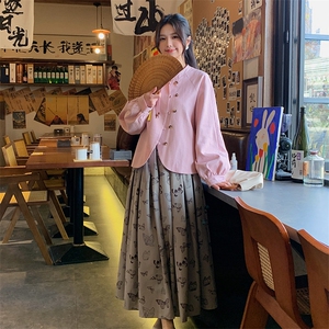 新中式国风粉色套装裙女秋季新款轻熟气质高级感穿搭半身裙两件套图片