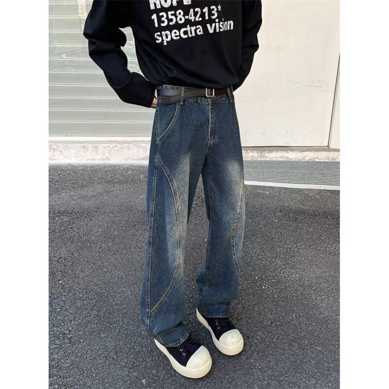 复古高腰牛仔裤春秋新款男宽松显瘦百搭直筒阔腿裤子N816,男装牛仔裤,星座1116A-1（原606A）