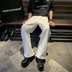 现货库存足白色阔腿裤全棉宽松直筒休闲裤牛仔裤子男3028/P49，男装牛仔裤，星座902A