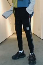 2021社会小伙弹力修身小脚裤织带黑色休闲长裤子男864/P50，男装休闲裤，星座1506-1