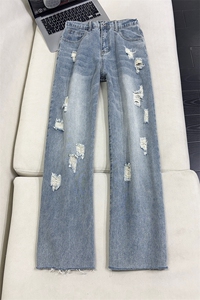 B221 美式ins高街暗黑宽松直筒破洞牛仔裤 LK25503-特P45控78图片