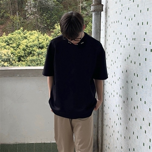 抖音得物品质二开240克宽松纯棉美式高街痞帅潮牌金属装饰短袖T恤图片