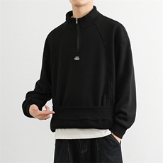 半拉链立领卫衣男秋冬款加绒长袖t恤男潮牌外套青少年运动风外套，男装T恤，星座914