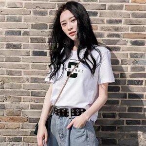 新款时尚韩版休闲运动宽松百搭短袖T恤,女装T恤,L·H·X