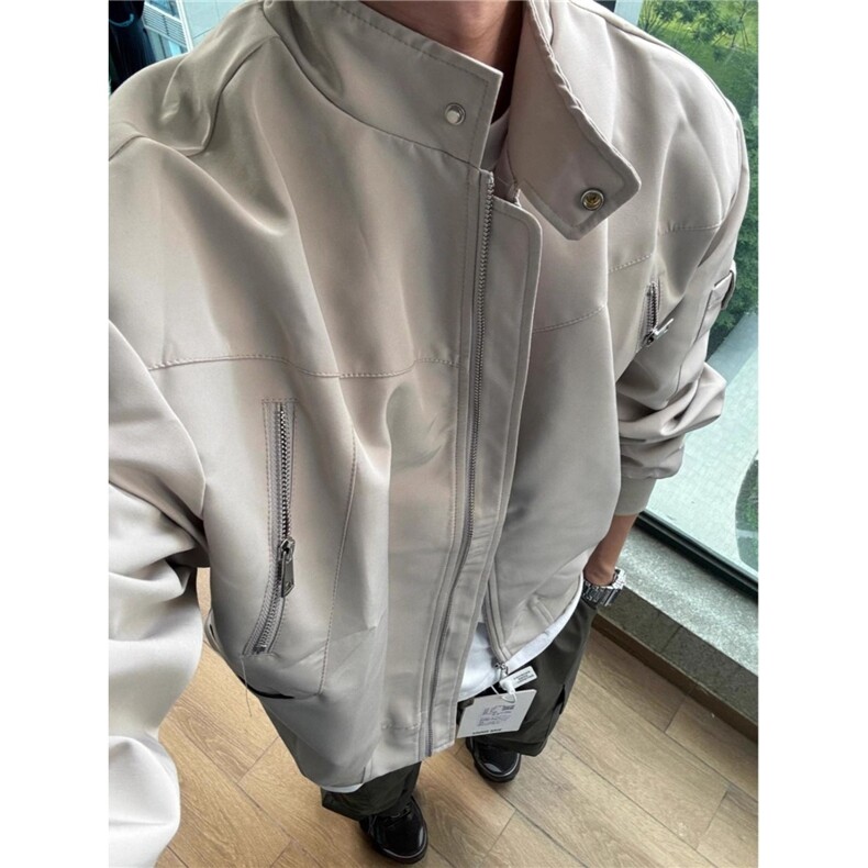 745-P54美式高街立领工装飞行员夹克春秋宽松男女潮牌拉链，男装T恤，电商B323A