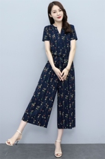 连体裤女夏季2024新款宽松收腰显瘦减龄碎花棉麻阔腿裤连衣裤，女装连衣裙，木橙西子