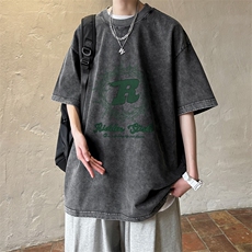 ！2024夏季新款男士水洗短袖T恤潮牌半袖情侣XT130P35，男装T恤，电商B220