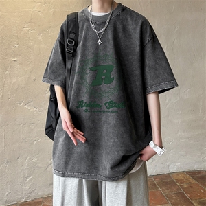 ！2024夏季新款男士水洗短袖T恤潮牌半袖情侣XT130P35图片