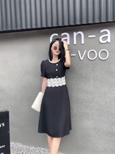 气质修身刺绣蕾丝拼接连衣裙，女装连衣裙，天使公主