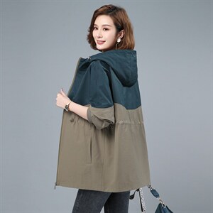 2022春秋季新款时尚气质拼接连帽风衣外套，女装风衣，依倍林