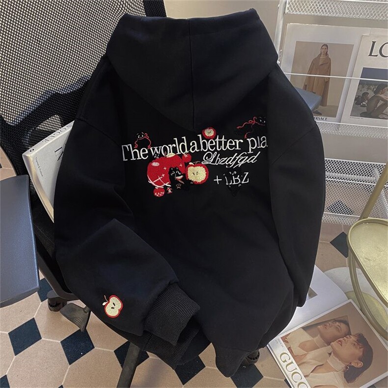 万针刺绣结构设计重磅秋冬全棉高品质美式高街连帽卫衣外套Y7811，女装短外套，电商A486-1