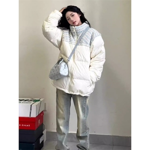 小香风拼接棉服女2025新款冬季学生小个子棉衣短款韩系甜美面包服图片