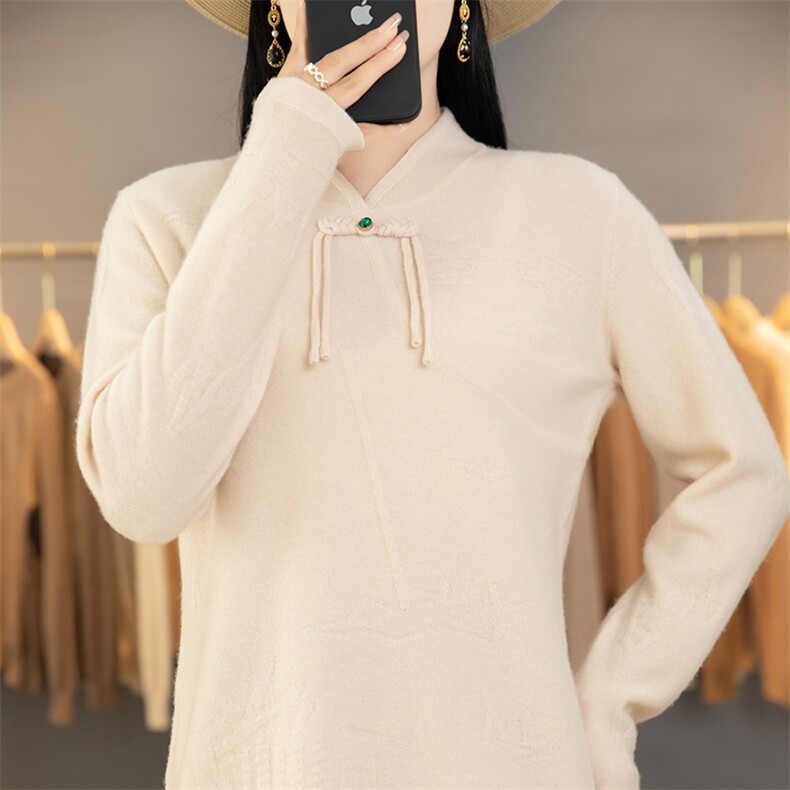 优雅螺纹针织长袖羊毛衫修身显瘦时尚百搭舒适保暖,女装羊毛衫,狄美羊绒