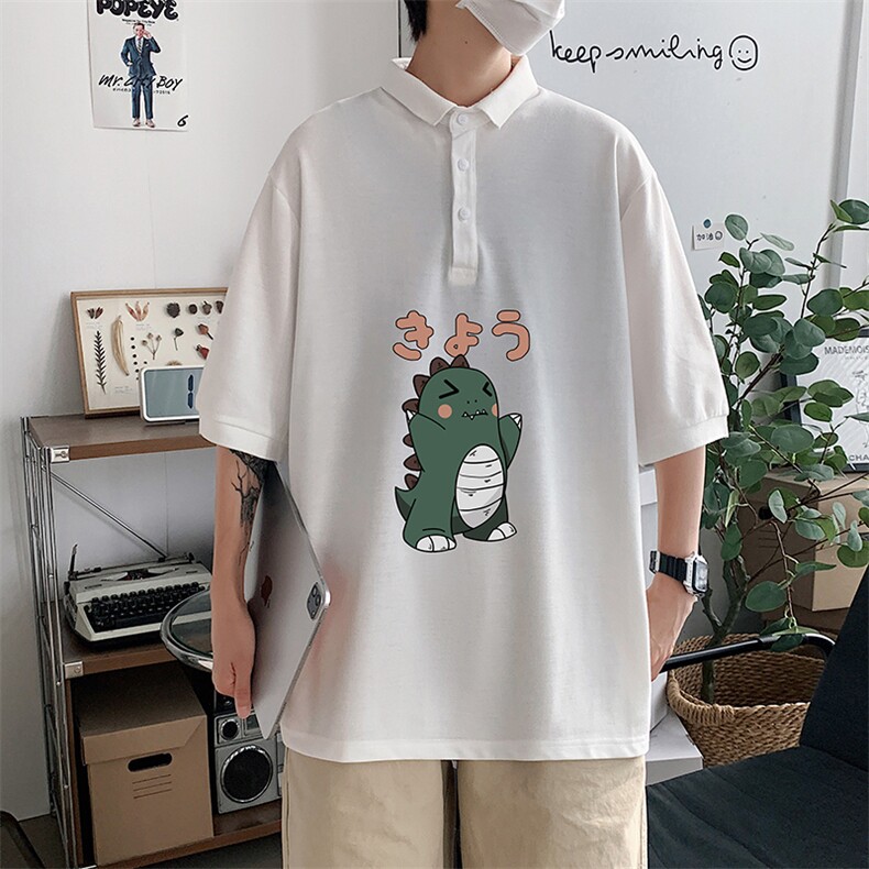 PL57037-P35 翻领短袖polo衫男大码胖子半袖t恤男有领保罗衫 模特图片