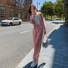 超火多巴胺穿搭粉色连帽卫衣套装女春秋2025新款休闲运动两件套裤，女装套装/套裙，2C187