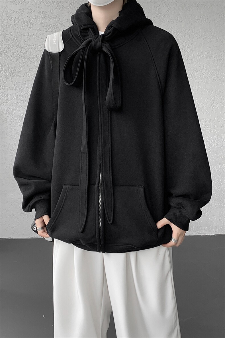 8XL-M朝牌情侣美式绑带设计连帽卫衣宽松开衫外套男女WY35P58,女装短外套,电商D206-1