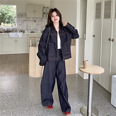 现货新款牛仔外套阔腿裤两件套26155P190K288，女装套装/套裙，2D035