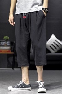 2021夏季新日系沙发墙大码男棉麻七分裤宽松亚麻休闲裤K2062-P30图片