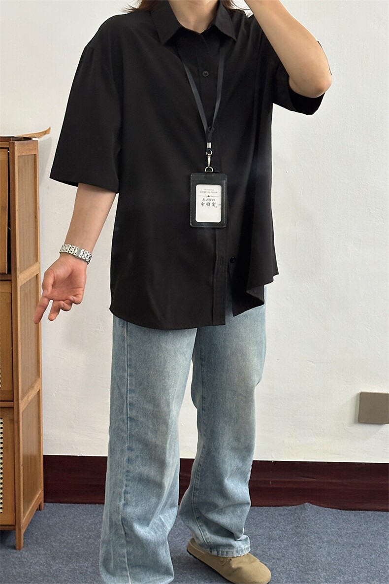 薄款冰丝短袖衬衫男简约纯色垂感休闲痞帅衬衣CS288-P20,男装T恤,星座301C-5