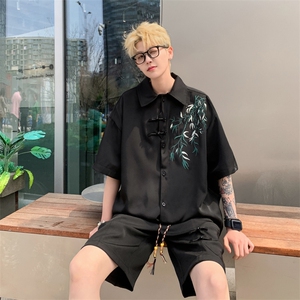 量大优  供视频  新风竹叶刺绣花冰丝短袖衬衫男 XH54-特P33图片