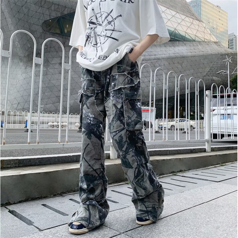 美式高街工装休闲裤女夏季多巴胺穿搭印花抽绳直筒长裤BK79-P84图片