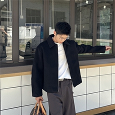 双拉链毛呢夹克外套秋冬短款呢子大衣宽松妮子风A236-JK607-P145，男装毛呢大衣，电商A236