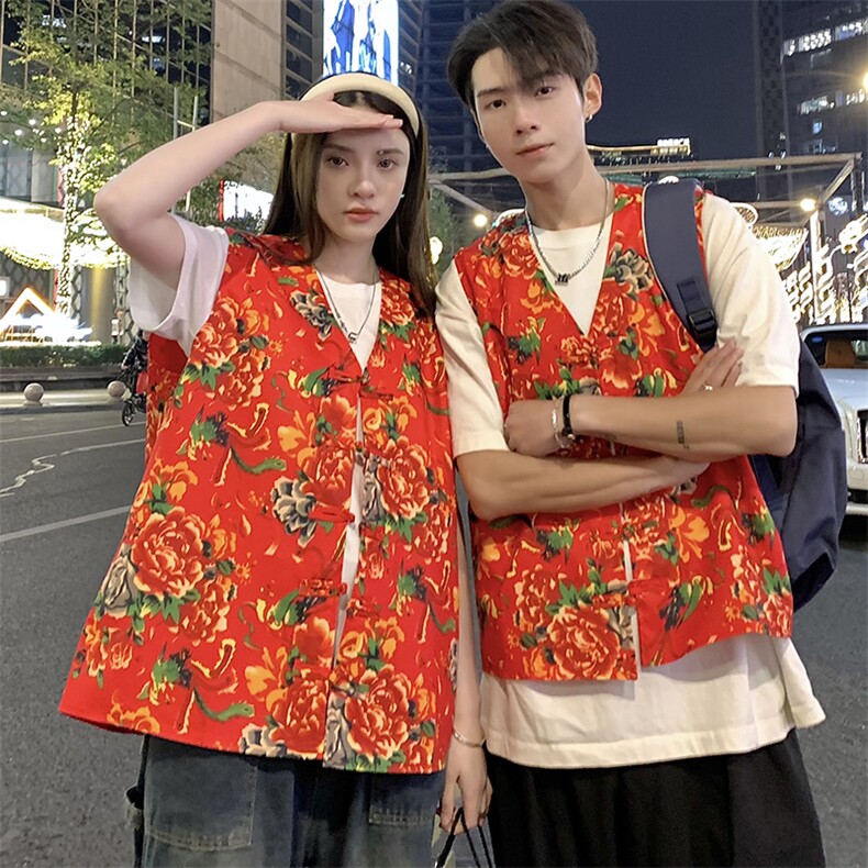 RM1男女休闲东北大花马甲背心外套团队服汉服新中式风民族潮,男装背心/马甲,星座115A(原星座507）