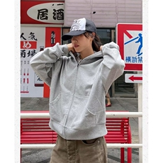 日系时尚原宿纯色灰色连帽卫衣280克外套新款慵懒潮流WYX69，女装短外套，星座516A