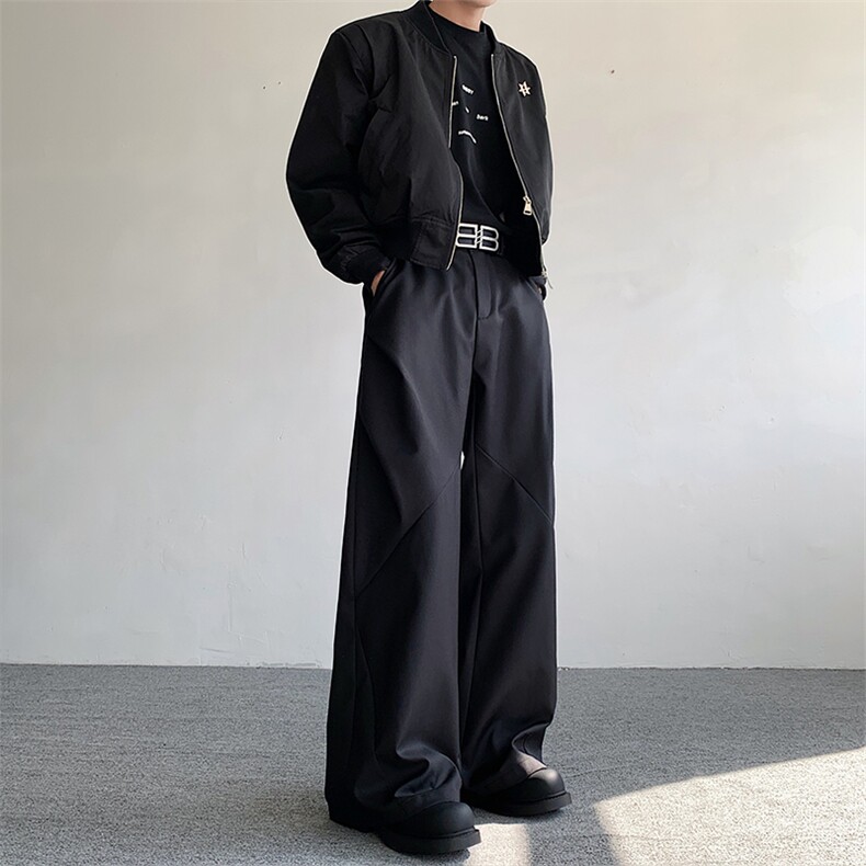 小众分割压褶菱形裤宽松休闲西装裤高级阔腿立体西裤男XK111-P75,男装西服套装,星座512-1（原513-3）