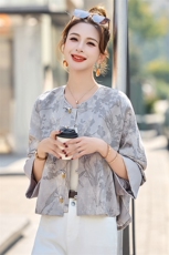 新中式国风提花灰色短外套女2025春新款高端禅意气质百搭盘扣唐装，女装短外套，沁沁公主