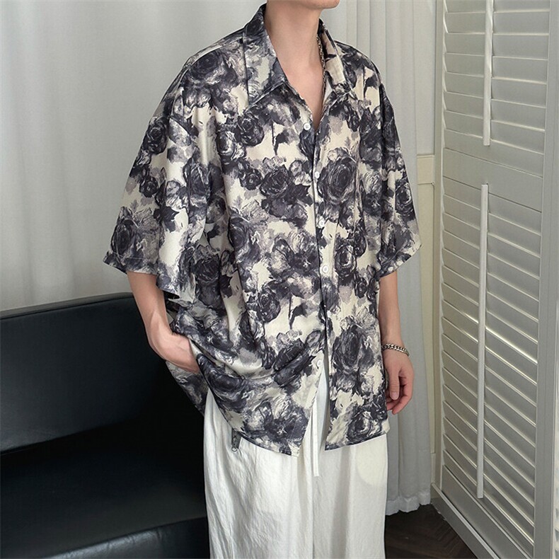 2025现货今年流行印花短袖衬衣男潮牌冰丝A351-AC25602-p48控89,男装衬衫,电商A351