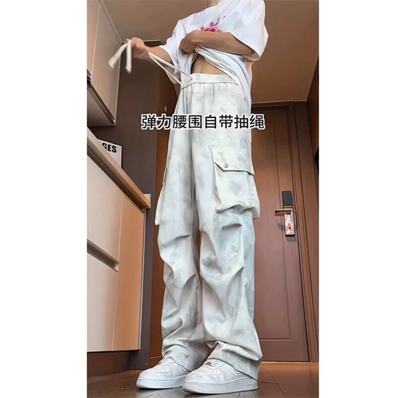 美式复古拉链工装冲锋裤男女高街多口袋直筒街头微喇阔腿裤子,男装工装外套,星座218-1（原230）