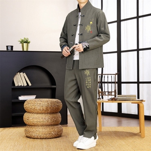 风套装刺绣盘口男套装图片