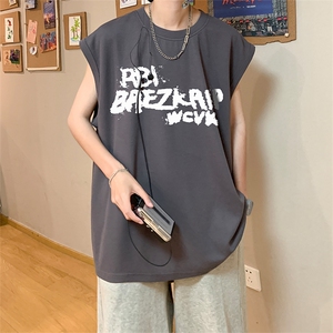 直播品质 重磅纯棉 220克美式印花宽松背心男女无袖t恤潮BX360P25图片