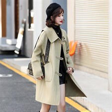 现货2021年冬季小个子甜美气质大翻领中长款手工缝制双面呢大衣，女装毛呢外套，菡迪欧娜