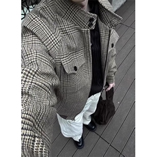 W10601-P70网图现货法式千鸟格哈灵顿复古夹克外套，男装夹克，星座1608