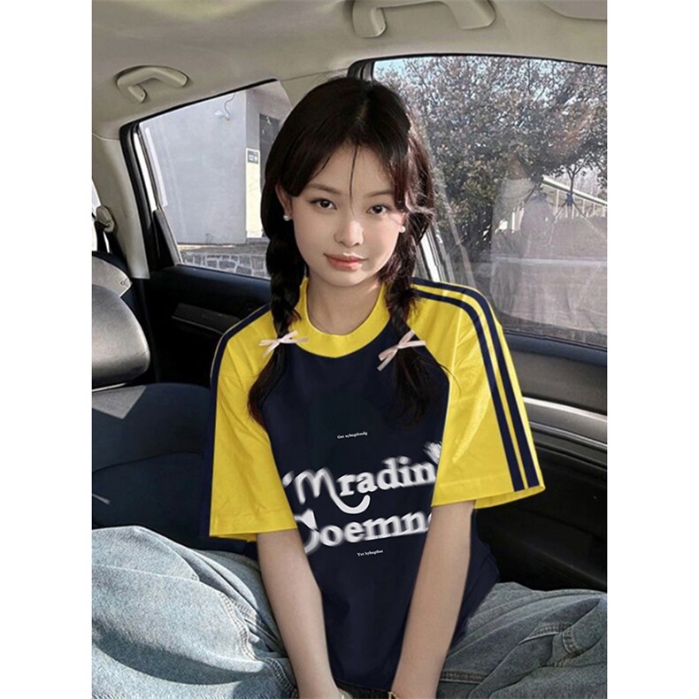 夏季美式高街重磅纯棉三条杠织带插肩撞色男女短袖T恤CZ35-特P25,男装T恤,电商A486
