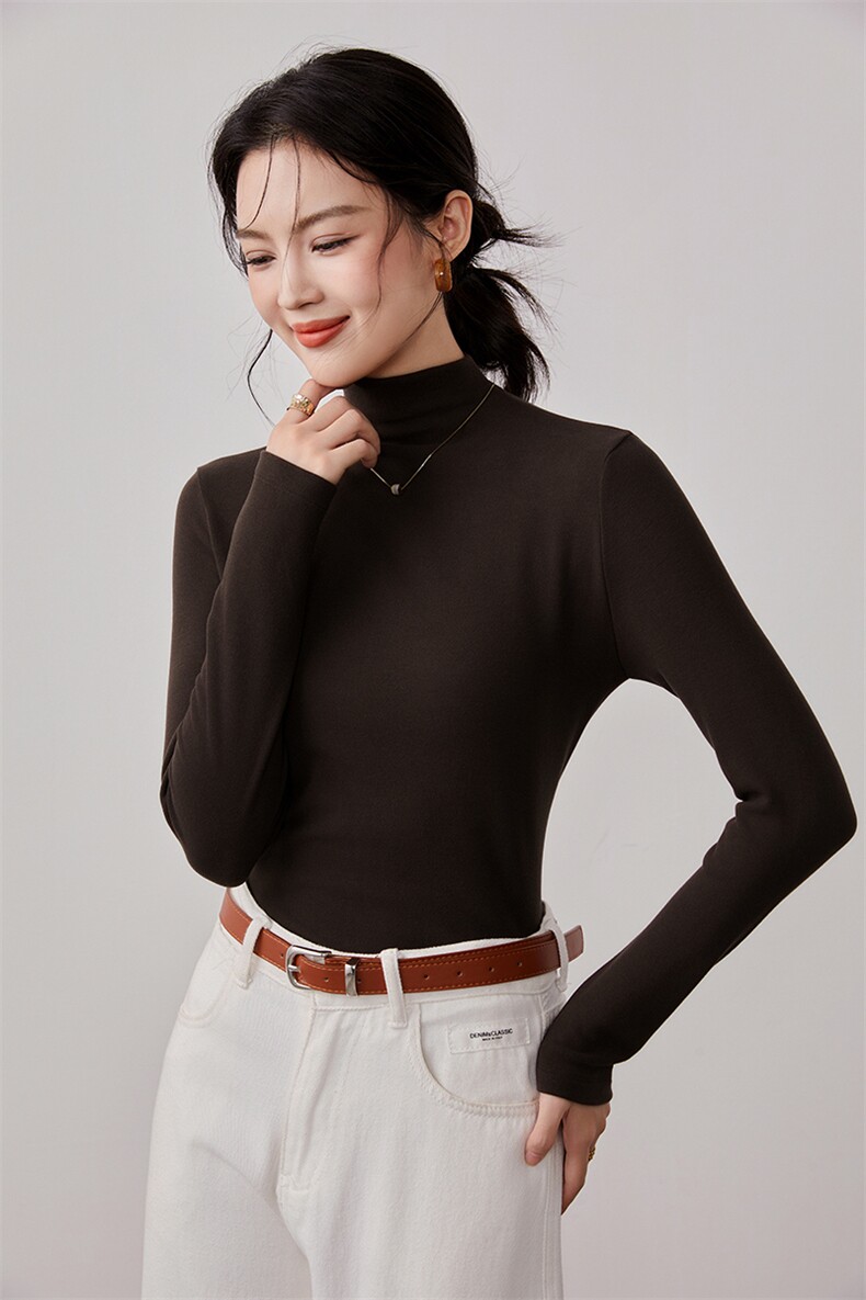 半高领打底衫女长袖t恤新款秋冬内搭紧身上衣洋气小衫百搭纯色,女装羊毛衫,硕诚羊绒