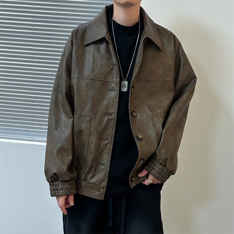 2025春现货新款绣花皮衣外套男潮牌宽松休闲夹克A351-AP2538-P105,男装夹克,电商A351